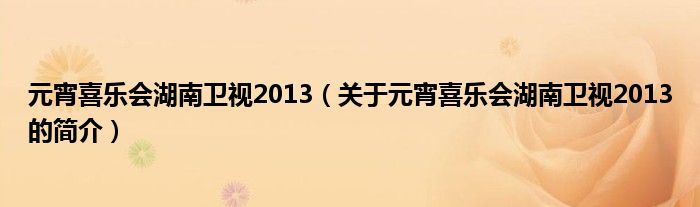 元宵喜樂會湖南衛(wèi)視2013（關于元宵喜樂會湖南衛(wèi)視2013的簡介）