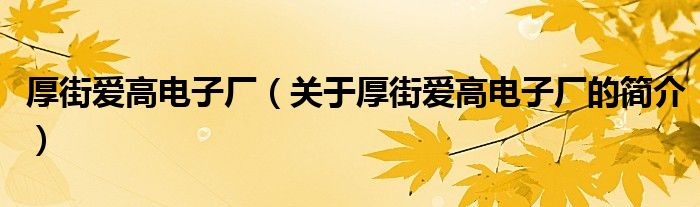 厚街愛高電子廠（關(guān)于厚街愛高電子廠的簡(jiǎn)介）