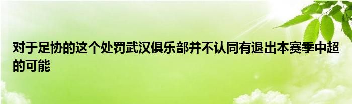 對于足協的這個處罰武漢俱樂部并不認同有退出本賽季中超的可能