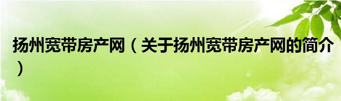 揚(yáng)州寬帶房產(chǎn)網(wǎng)（關(guān)于揚(yáng)州寬帶房產(chǎn)網(wǎng)的簡(jiǎn)介）