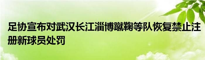 足協(xié)宣布對武漢長江淄博蹴鞠等隊(duì)恢復(fù)禁止注冊新球員處罰