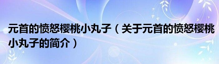 元首的憤怒櫻桃小丸子（關(guān)于元首的憤怒櫻桃小丸子的簡(jiǎn)介）