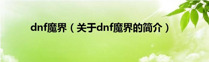 dnf魔界（關(guān)于dnf魔界的簡介）