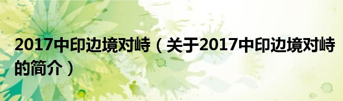 2017中印邊境對峙（關(guān)于2017中印邊境對峙的簡介）