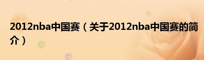 2012nba中國賽（關于2012nba中國賽的簡介）