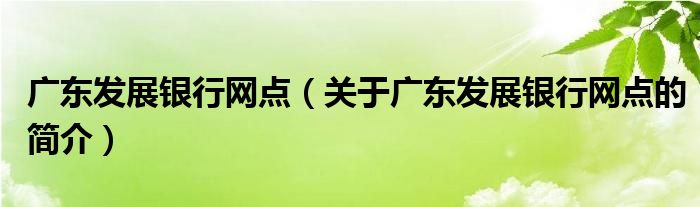 廣東發(fā)展銀行網(wǎng)點(diǎn)（關(guān)于廣東發(fā)展銀行網(wǎng)點(diǎn)的簡(jiǎn)介）