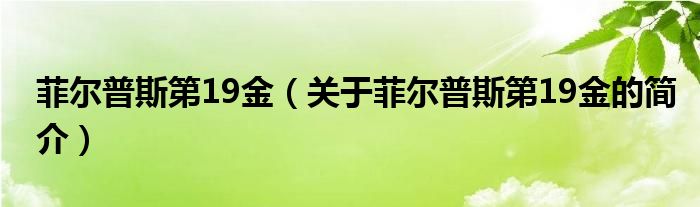 菲爾普斯第19金（關于菲爾普斯第19金的簡介）