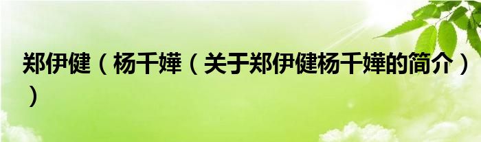 鄭伊?。钋茫P(guān)于鄭伊健楊千嬅的簡(jiǎn)介））