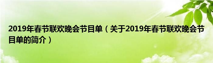 2019年春節(jié)聯(lián)歡晚會(huì)節(jié)目單（關(guān)于2019年春節(jié)聯(lián)歡晚會(huì)節(jié)目單的簡介）