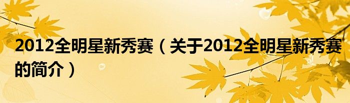 2012全明星新秀賽（關(guān)于2012全明星新秀賽的簡介）