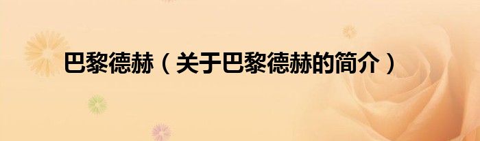 巴黎德赫（關(guān)于巴黎德赫的簡(jiǎn)介）