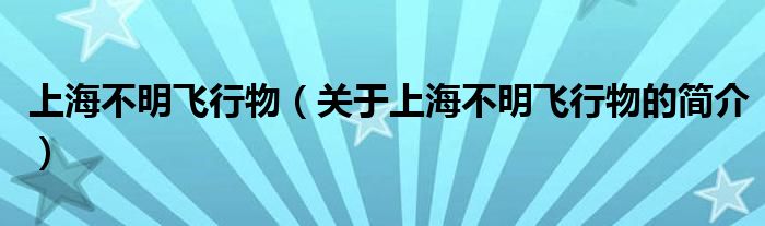 上海不明飛行物（關(guān)于上海不明飛行物的簡(jiǎn)介）