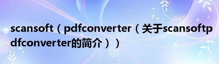 scansoft（pdfconverter（關于scansoftpdfconverter的簡介））