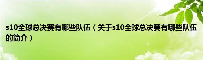 s10全球總決賽有哪些隊(duì)伍（關(guān)于s10全球總決賽有哪些隊(duì)伍的簡(jiǎn)介）