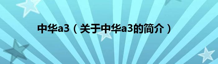 中華a3（關于中華a3的簡介）