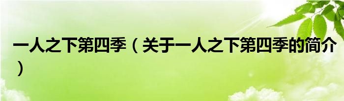 一人之下第四季（關(guān)于一人之下第四季的簡介）