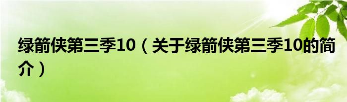 綠箭俠第三季10（關(guān)于綠箭俠第三季10的簡(jiǎn)介）