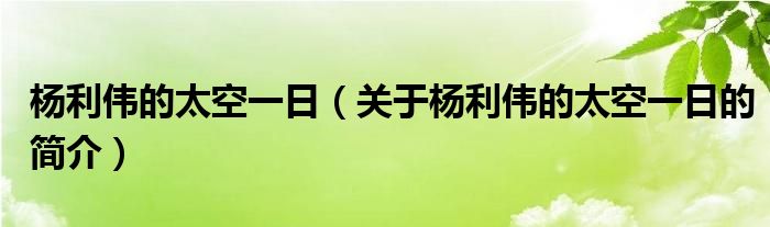 楊利偉的太空一日（關(guān)于楊利偉的太空一日的簡介）