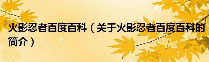 火影忍者百度百科（關(guān)于火影忍者百度百科的簡(jiǎn)介）