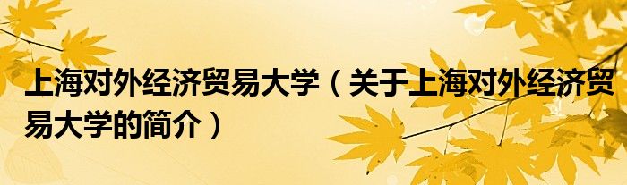 上海對外經(jīng)濟貿(mào)易大學（關于上海對外經(jīng)濟貿(mào)易大學的簡介）