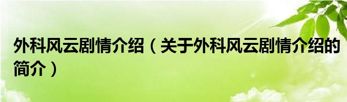 外科風(fēng)云劇情介紹（關(guān)于外科風(fēng)云劇情介紹的簡介）