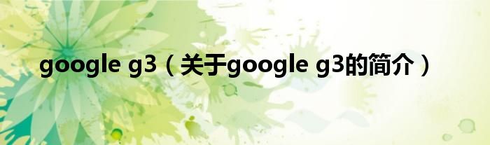 google g3（關(guān)于google g3的簡介）