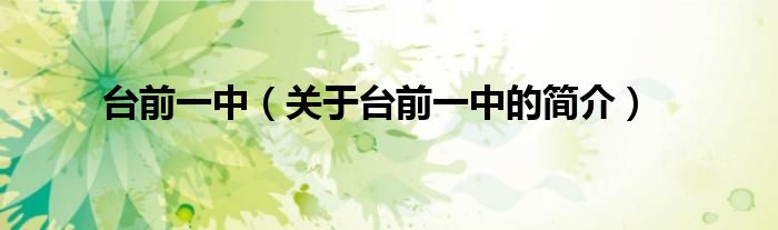 臺(tái)前一中（關(guān)于臺(tái)前一中的簡(jiǎn)介）