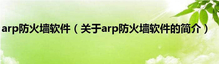 arp防火墻軟件（關(guān)于arp防火墻軟件的簡介）