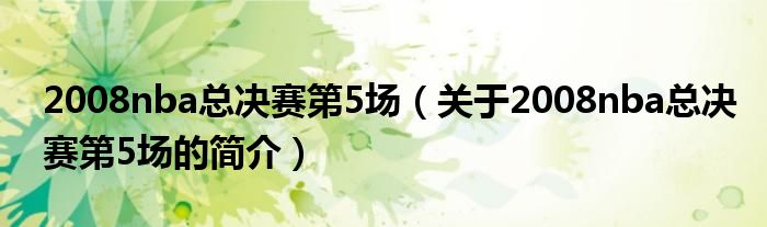 2008nba總決賽第5場（關于2008nba總決賽第5場的簡介）