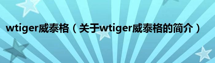 wtiger威泰格（關(guān)于wtiger威泰格的簡(jiǎn)介）