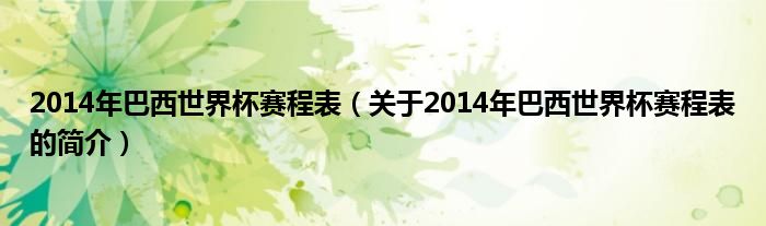 2014年巴西世界杯賽程表（關(guān)于2014年巴西世界杯賽程表的簡介）