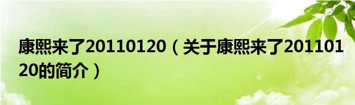 康熙來(lái)了20110120（關(guān)于康熙來(lái)了20110120的簡(jiǎn)介）