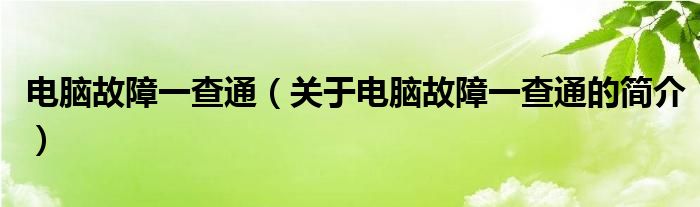 電腦故障一查通（關(guān)于電腦故障一查通的簡介）