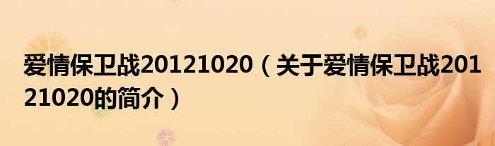 愛情保衛(wèi)戰(zhàn)20121020（關(guān)于愛情保衛(wèi)戰(zhàn)20121020的簡(jiǎn)介）