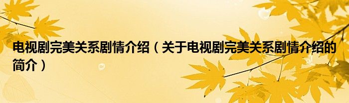 電視劇完美關系劇情介紹（關于電視劇完美關系劇情介紹的簡介）