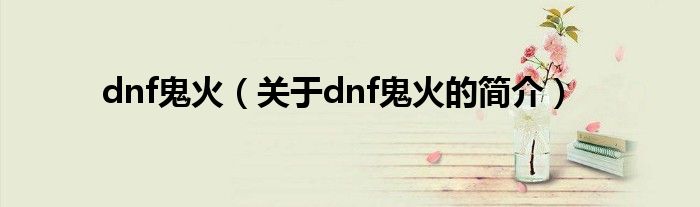 dnf鬼火（關(guān)于dnf鬼火的簡介）