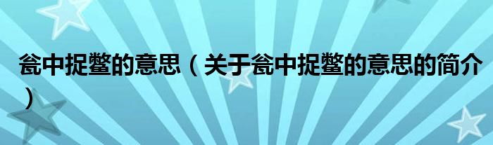 甕中捉鱉的意思（關(guān)于甕中捉鱉的意思的簡(jiǎn)介）