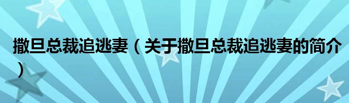 撒旦總裁追逃妻（關于撒旦總裁追逃妻的簡介）