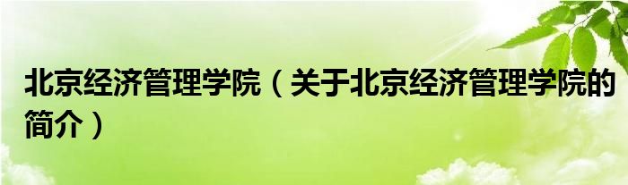 北京經(jīng)濟管理學(xué)院（關(guān)于北京經(jīng)濟管理學(xué)院的簡介）