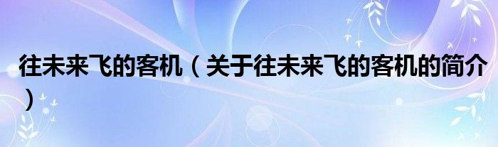 往未來飛的客機（關(guān)于往未來飛的客機的簡介）