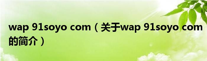 wap 91soyo com（關(guān)于wap 91soyo com的簡(jiǎn)介）