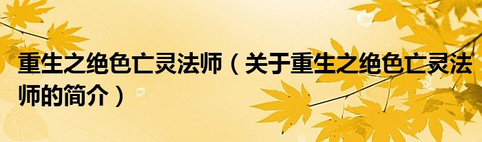 重生之絕色亡靈法師（關(guān)于重生之絕色亡靈法師的簡介）