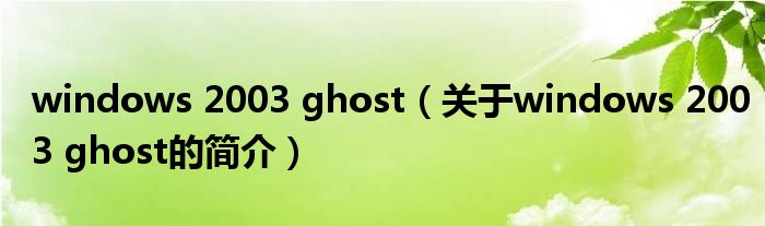 windows 2003 ghost（關(guān)于windows 2003 ghost的簡(jiǎn)介）