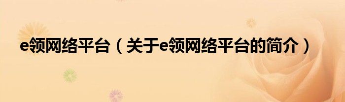 e領(lǐng)網(wǎng)絡(luò)平臺(tái)（關(guān)于e領(lǐng)網(wǎng)絡(luò)平臺(tái)的簡(jiǎn)介）