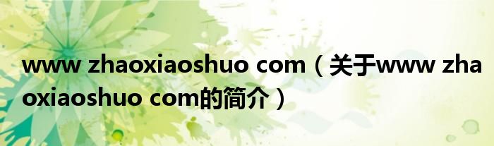 www zhaoxiaoshuo com（關于www zhaoxiaoshuo com的簡介）