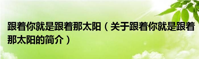 跟著你就是跟著那太陽（關(guān)于跟著你就是跟著那太陽的簡介）