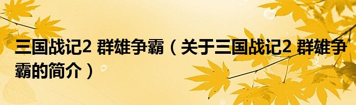 三國(guó)戰(zhàn)記2 群雄爭(zhēng)霸（關(guān)于三國(guó)戰(zhàn)記2 群雄爭(zhēng)霸的簡(jiǎn)介）