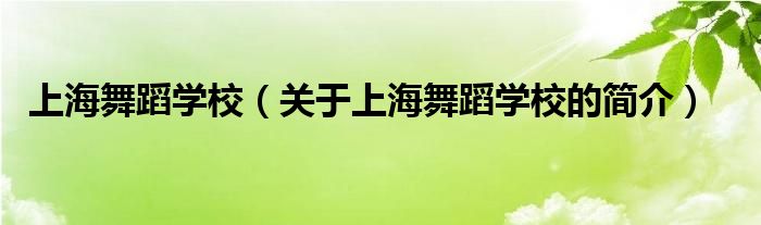 上海舞蹈學(xué)校（關(guān)于上海舞蹈學(xué)校的簡(jiǎn)介）