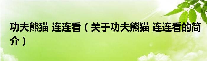 功夫熊貓 連連看（關于功夫熊貓 連連看的簡介）