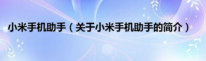 小米手機助手（關于小米手機助手的簡介）